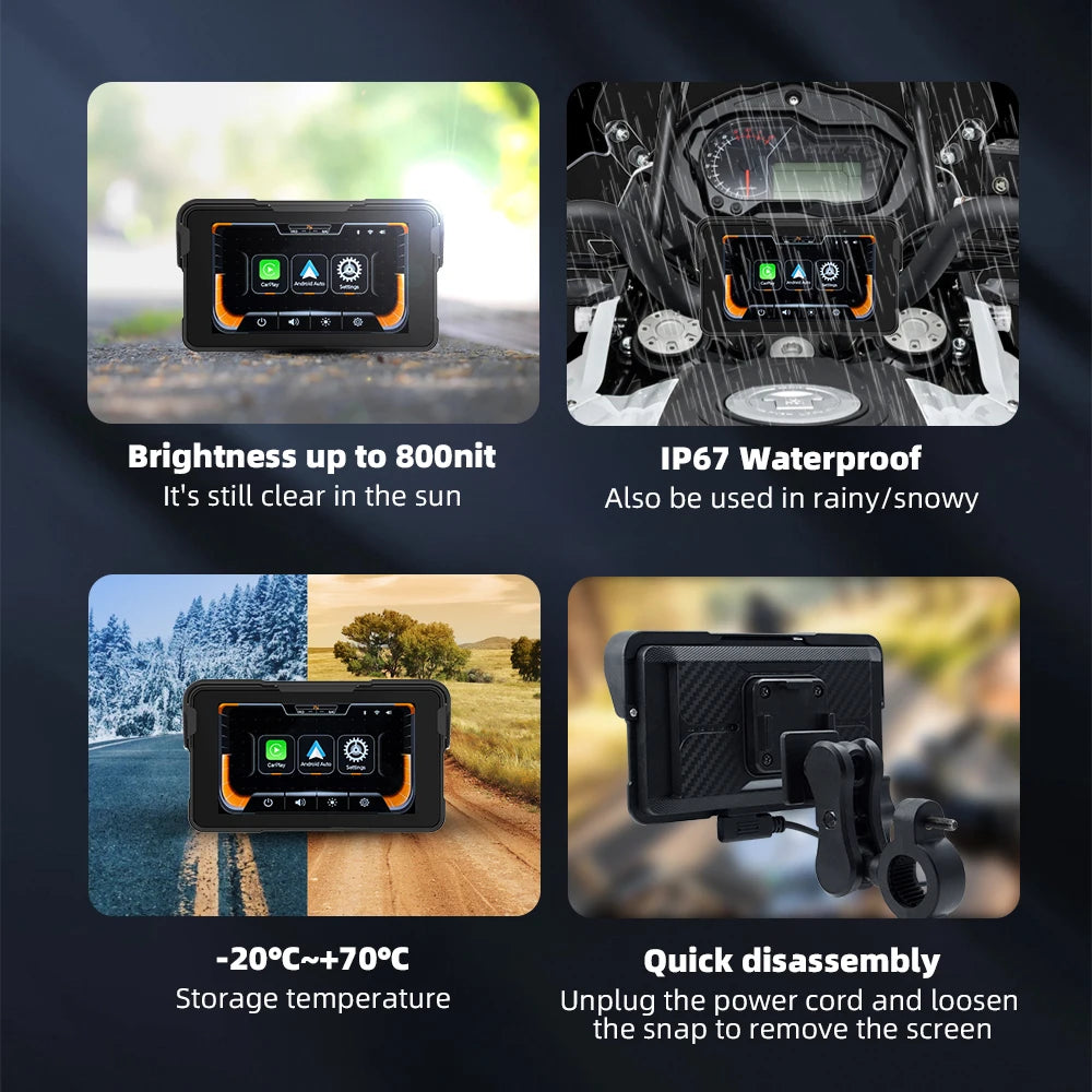 Wireless Motorcycle Display Screen – 5.0 Inch GPS Dashboard