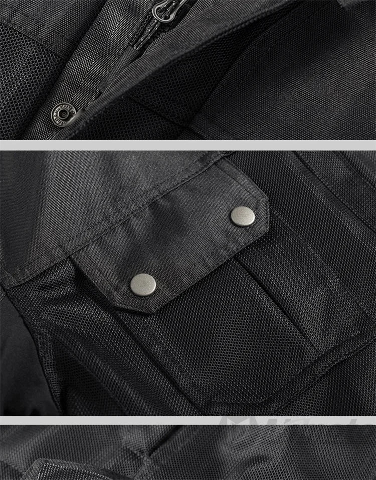VEMAR Men Motorcycle Jacket - Retro Black Summer Mesh Jacket with CE Armor