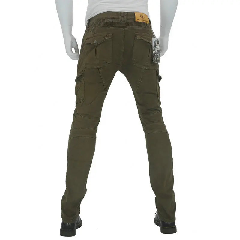 Stylish Motorcycle Black Men Jeans with Extension Protector