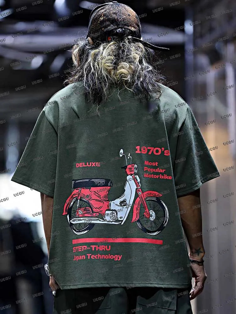 Motorcycle Letter Print Men's T-shirt
