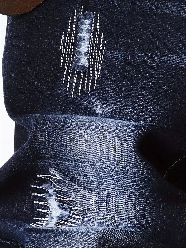 Trendy Men's Motorcycle Jeans Straight Leg Denim Pants