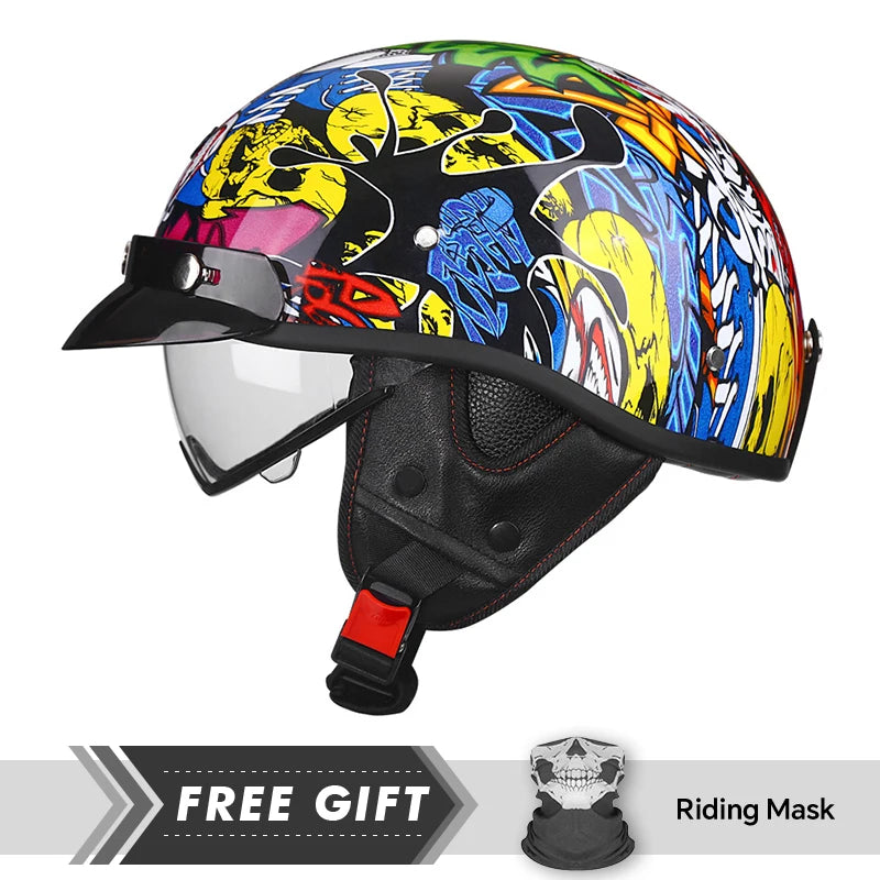 Retro Vintage Half Motorcycle Helmet for Chopper Bikers