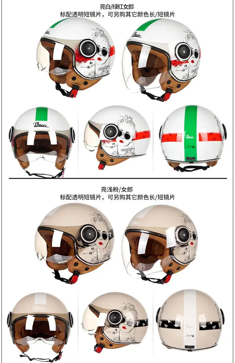 Beon Motorcycle Helmet - ECE Certified Retro Half Cap