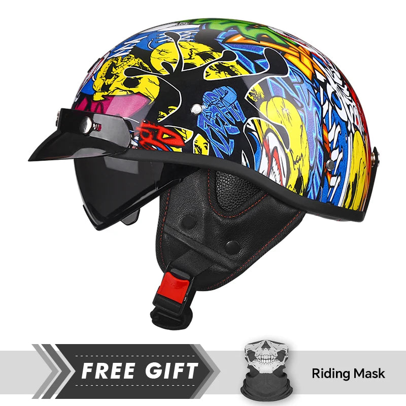 Retro Vintage Half Motorcycle Helmet for Chopper Bikers