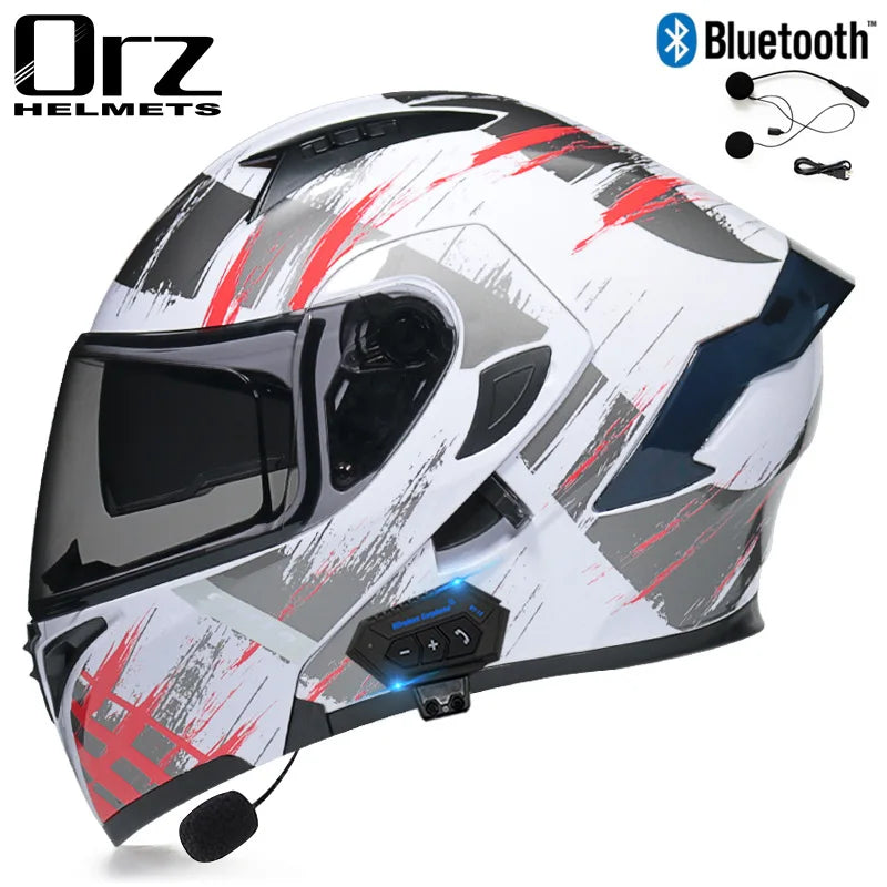 Fire Red Bluetooth Motocross Modular Motorcycle Helmet