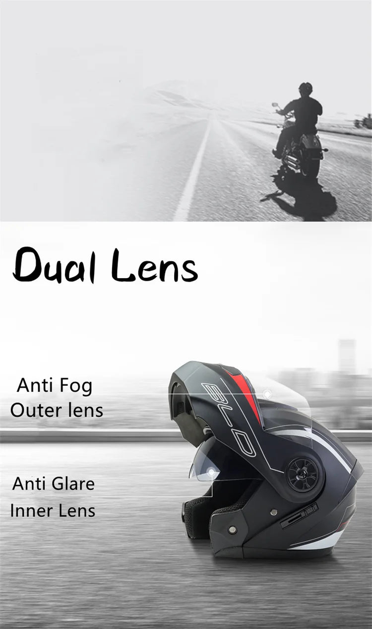 Dual Lens Flip-Up Modular Motorcycle Helmet