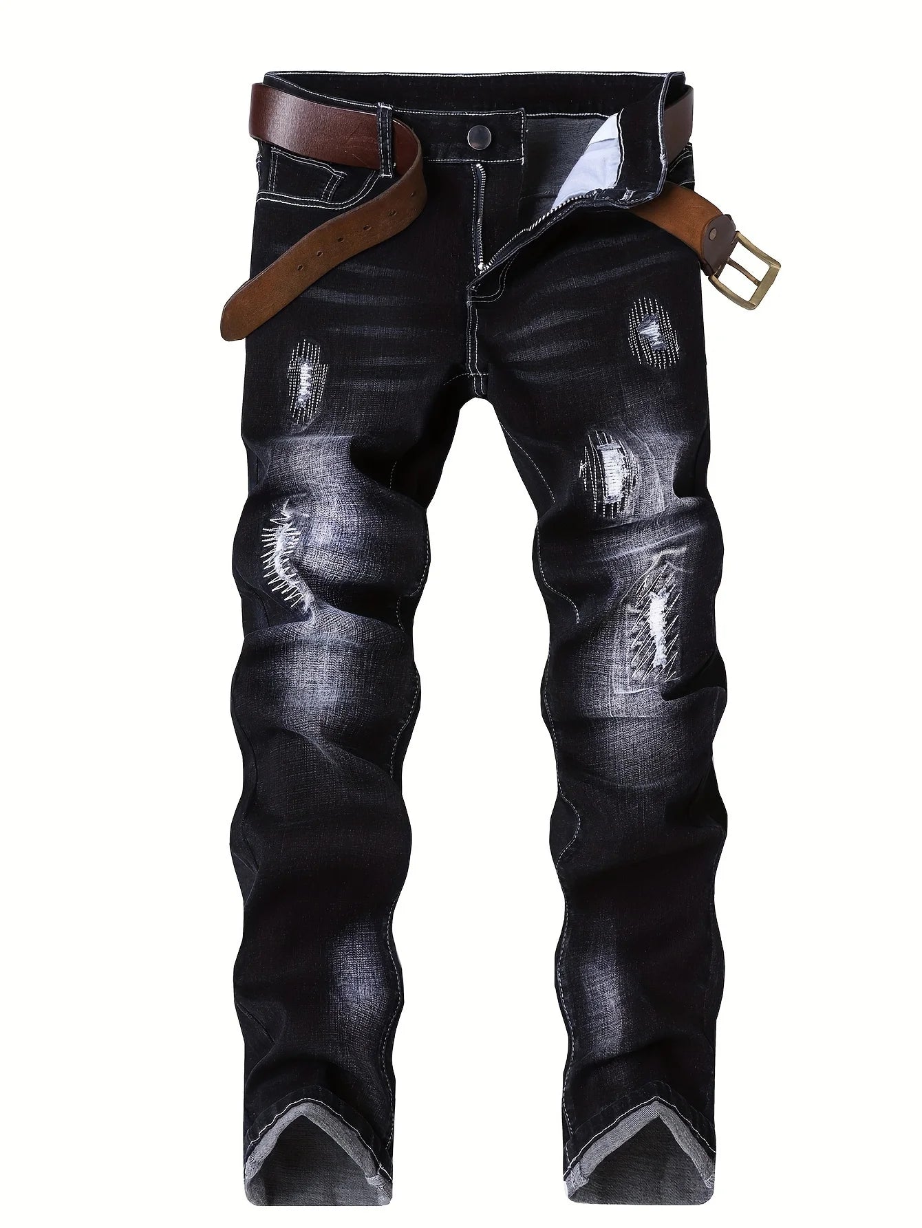 Trendy Men's Motorcycle Jeans Straight Leg Denim Pants