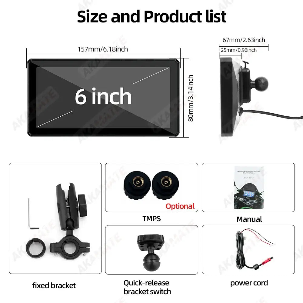 Motorcycle Bluetooth Navigation Display with 6-Inch Screen