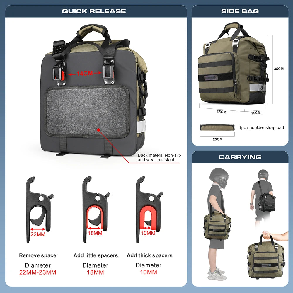 Quick Release Motorcycle Saddle Bag with Waterproof Inner Bag