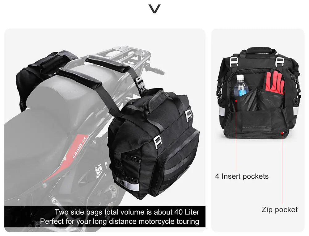 Quick Release Motorcycle Saddle Bag with Waterproof Inner Bag