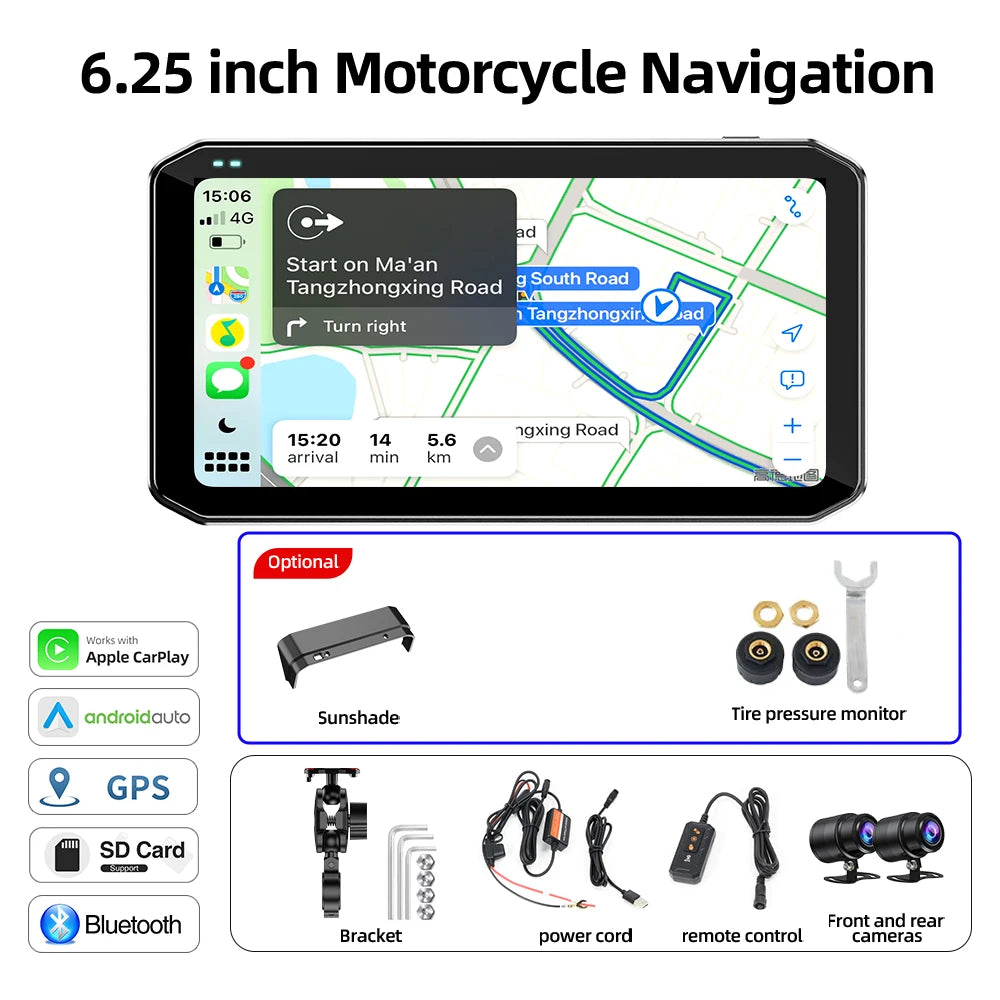 Universal Motorcycle Monitor with CarPlay & Android Auto