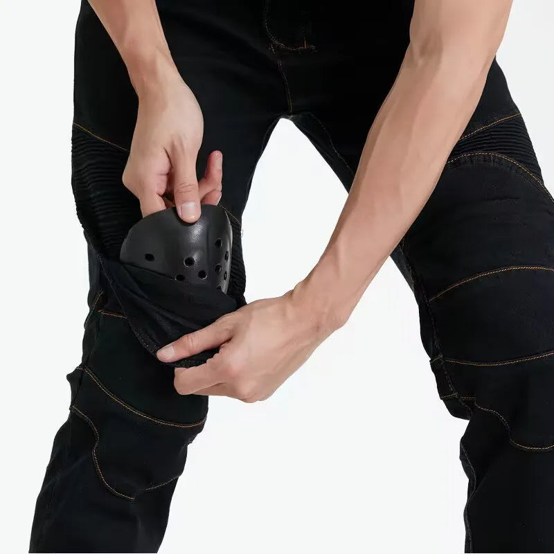 Men's Embroidery Motorcycle Pants with Belt