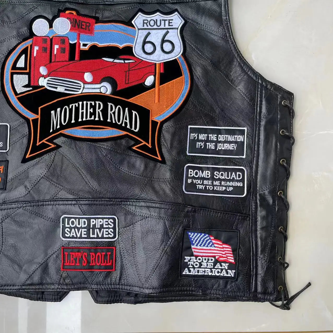 Motorbike Embroidered Motorcycle Leather Vest Men's Biker Waistcoat