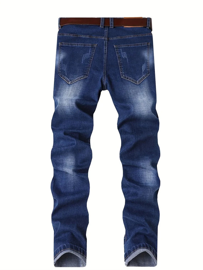 Trendy Men's Motorcycle Jeans Straight Leg Denim Pants
