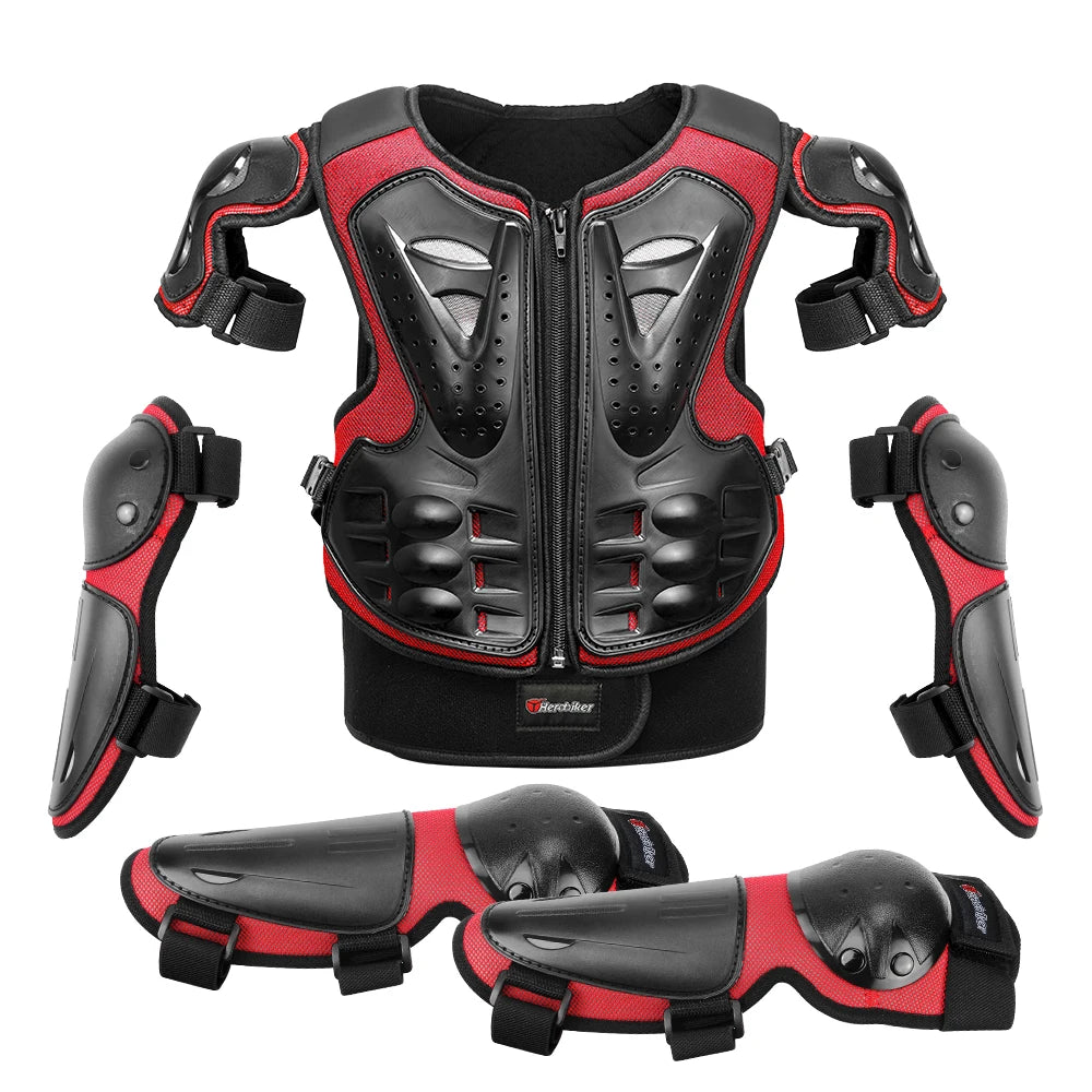 Kids Motorcycle Armor Vest Set with Elbow and Knee Pads