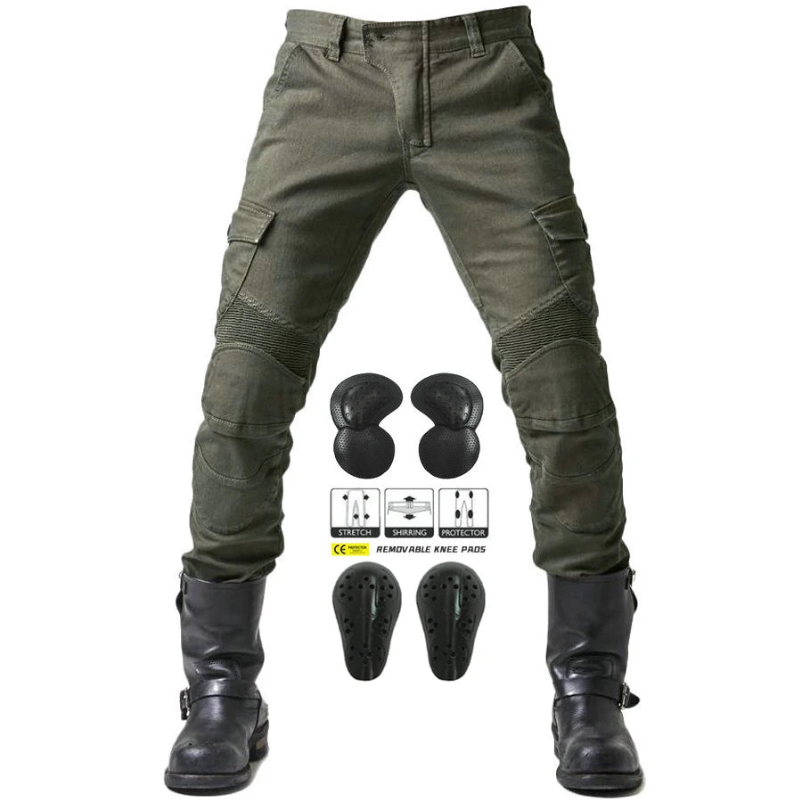Stylish Motorcycle Black Men Jeans with Extension Protector