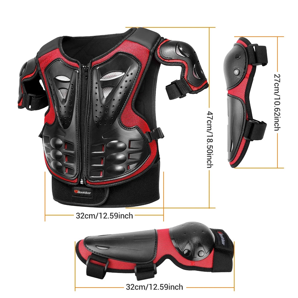 Kids Motorcycle Armor Vest Set with Elbow and Knee Pads
