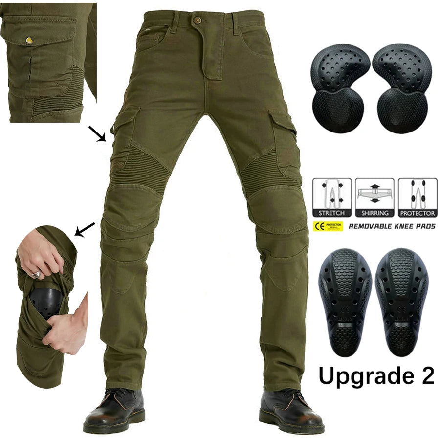 Stylish Motorcycle Black Men Jeans with Extension Protector