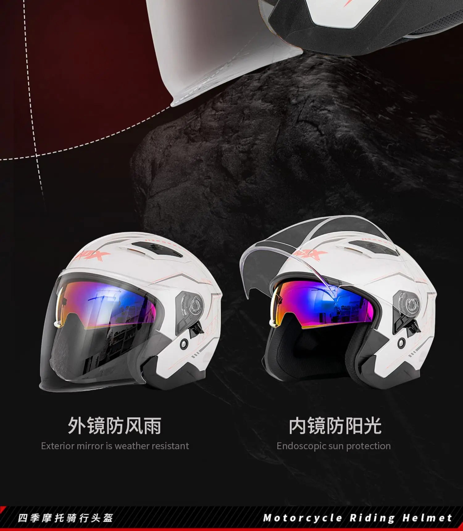 Open Face Motorcycle Helmet with Double Lens