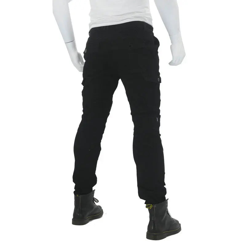 Stylish Motorcycle Black Men Jeans with Extension Protector