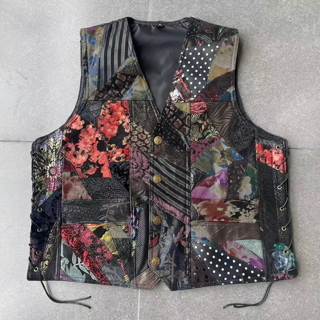 Motorbike Embroidered Motorcycle Leather Vest Men's Biker Waistcoat