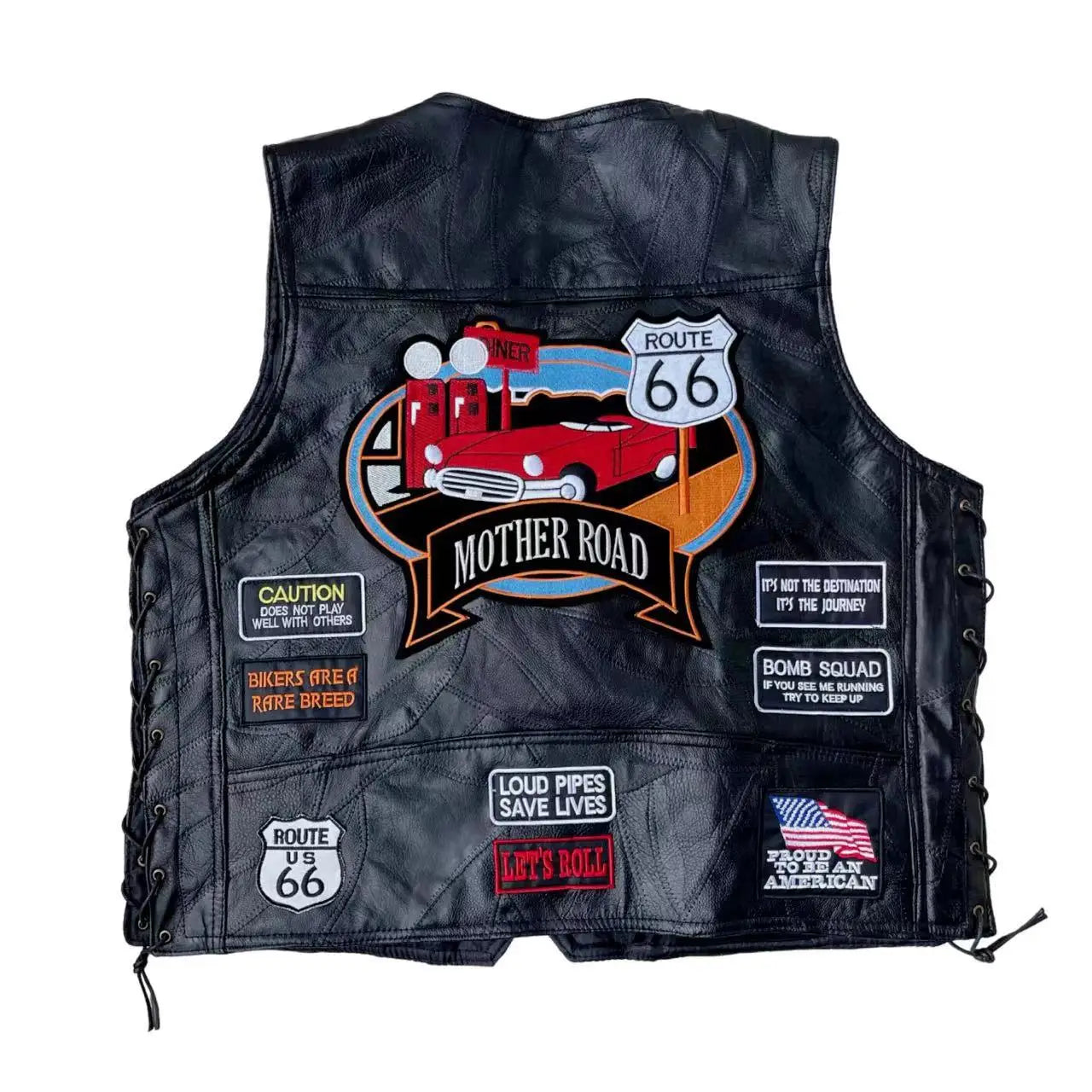Motorbike Embroidered Motorcycle Leather Vest Men's Biker Waistcoat