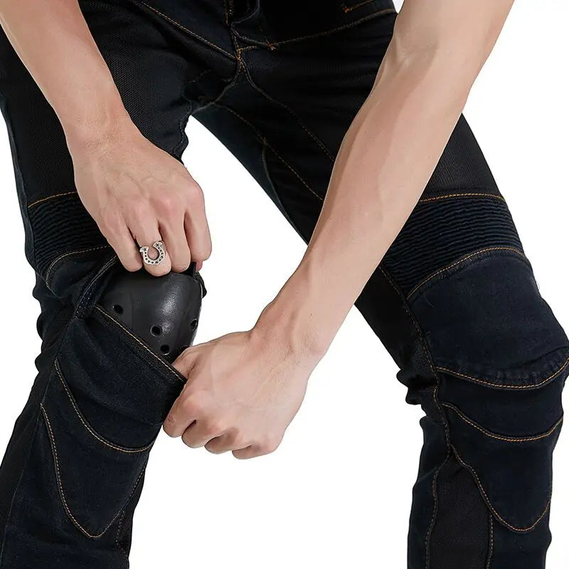 Men's Embroidery Motorcycle Pants with Belt