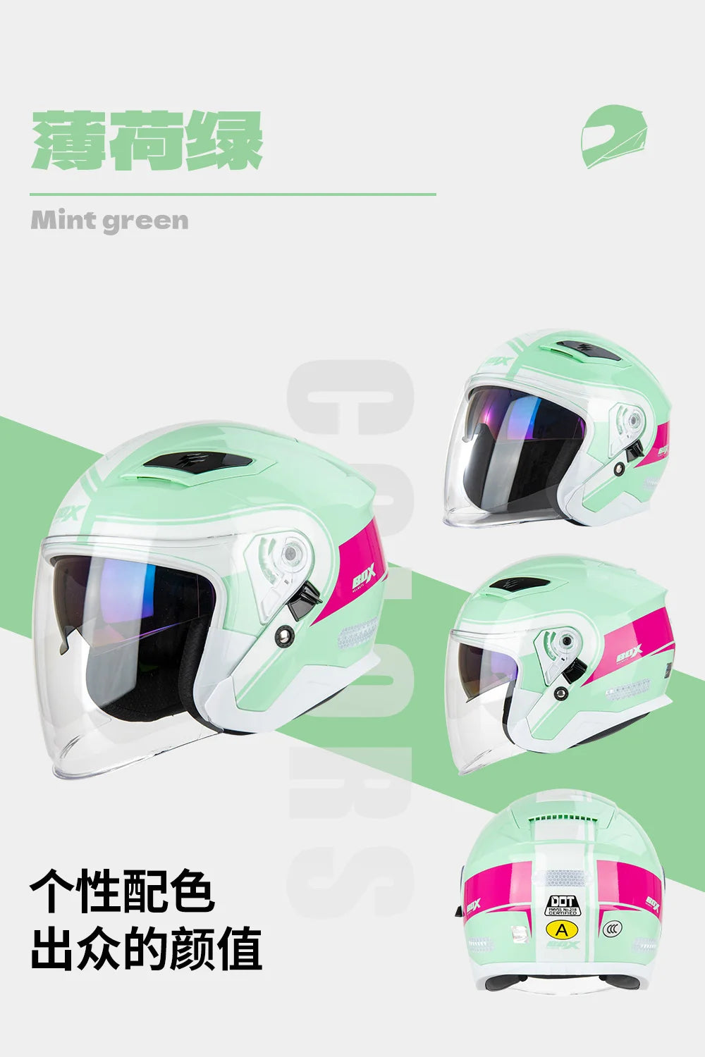 Open Face Motorcycle Helmet with Double Lens