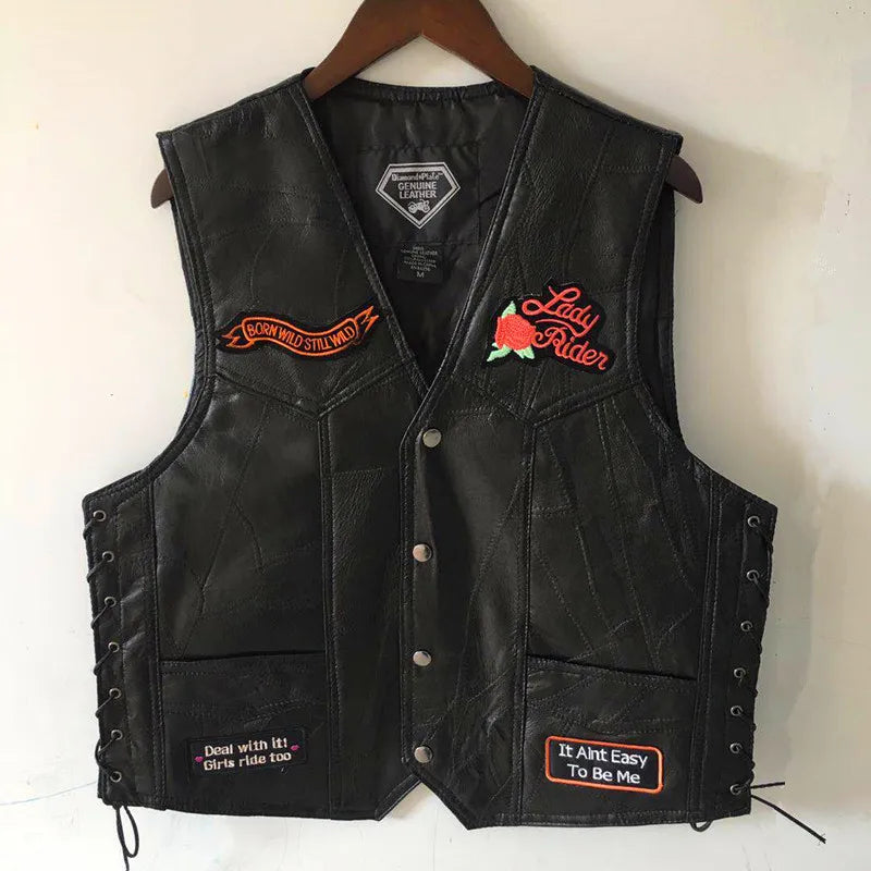 Motorbike Embroidered Motorcycle Leather Vest Men's Biker Waistcoat