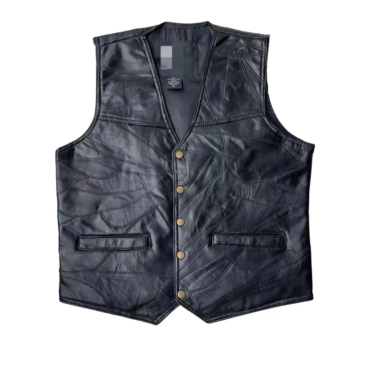 Motorbike Embroidered Motorcycle Leather Vest Men's Biker Waistcoat