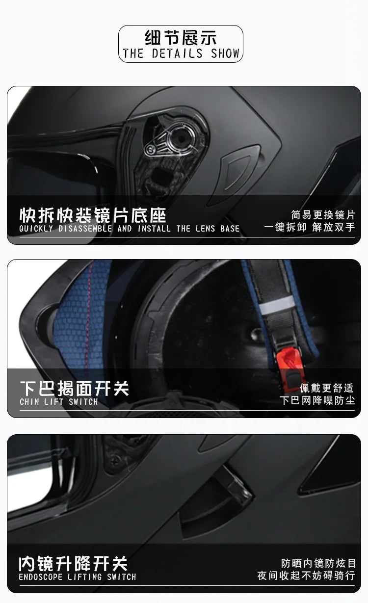 Fire Red Bluetooth Motocross Modular Motorcycle Helmet