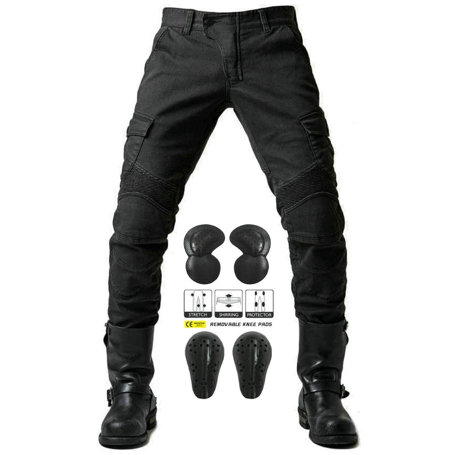 Stylish Motorcycle Black Men Jeans with Extension Protector