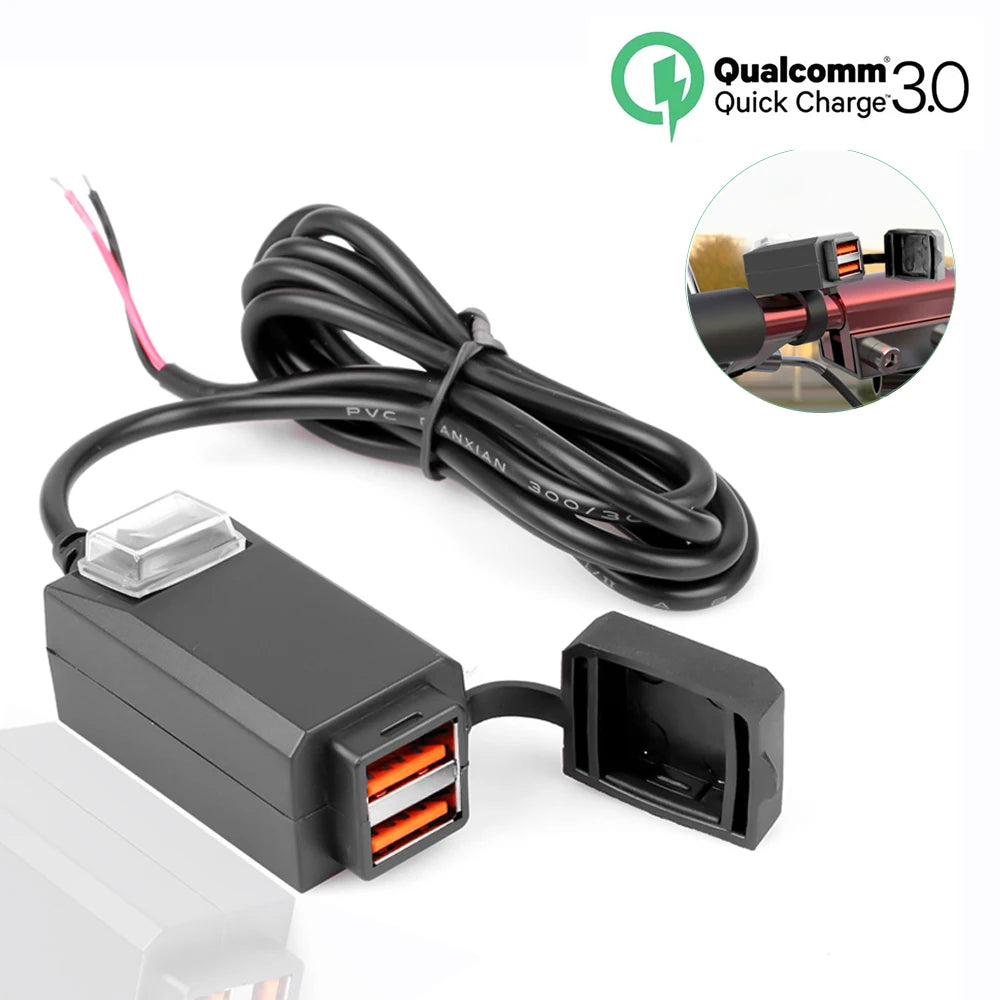 Waterproof Motorcycle USB Charger QC3.0 Handlebar Adapter