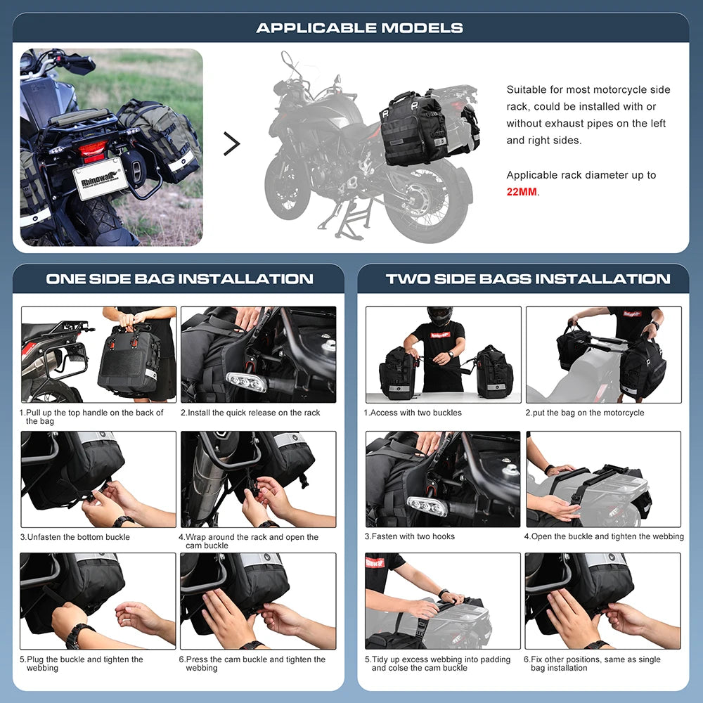 Quick Release Motorcycle Saddle Bag with Waterproof Inner Bag