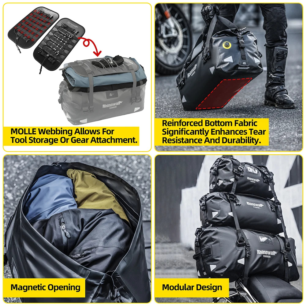 Waterproof Motorcycle Saddle Bag with MOLLE Expansion