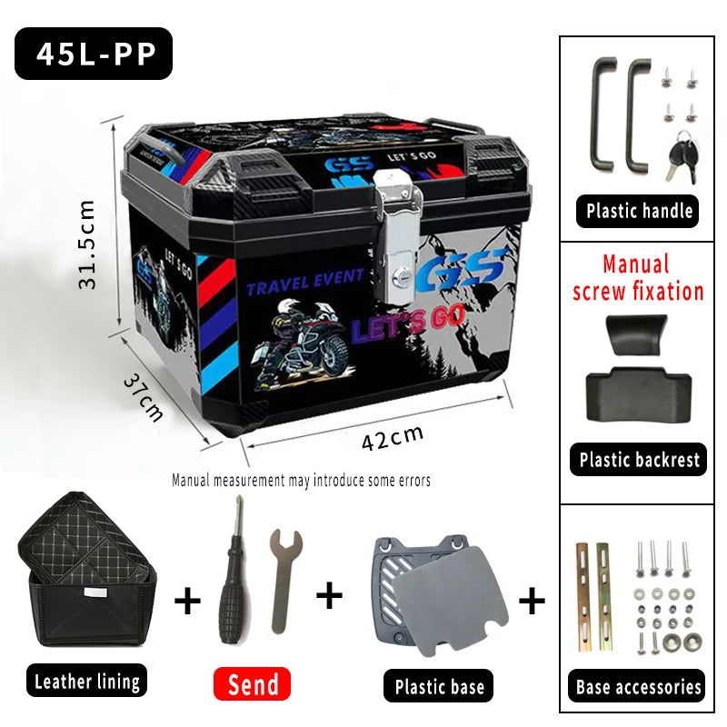 Black 45L Motorcycle Top Case Tail Box