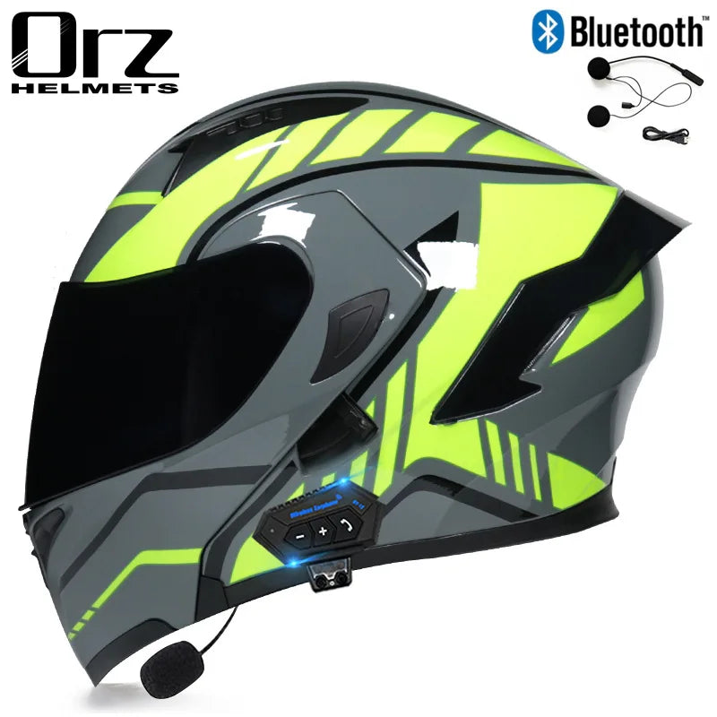Fire Red Bluetooth Motocross Modular Motorcycle Helmet