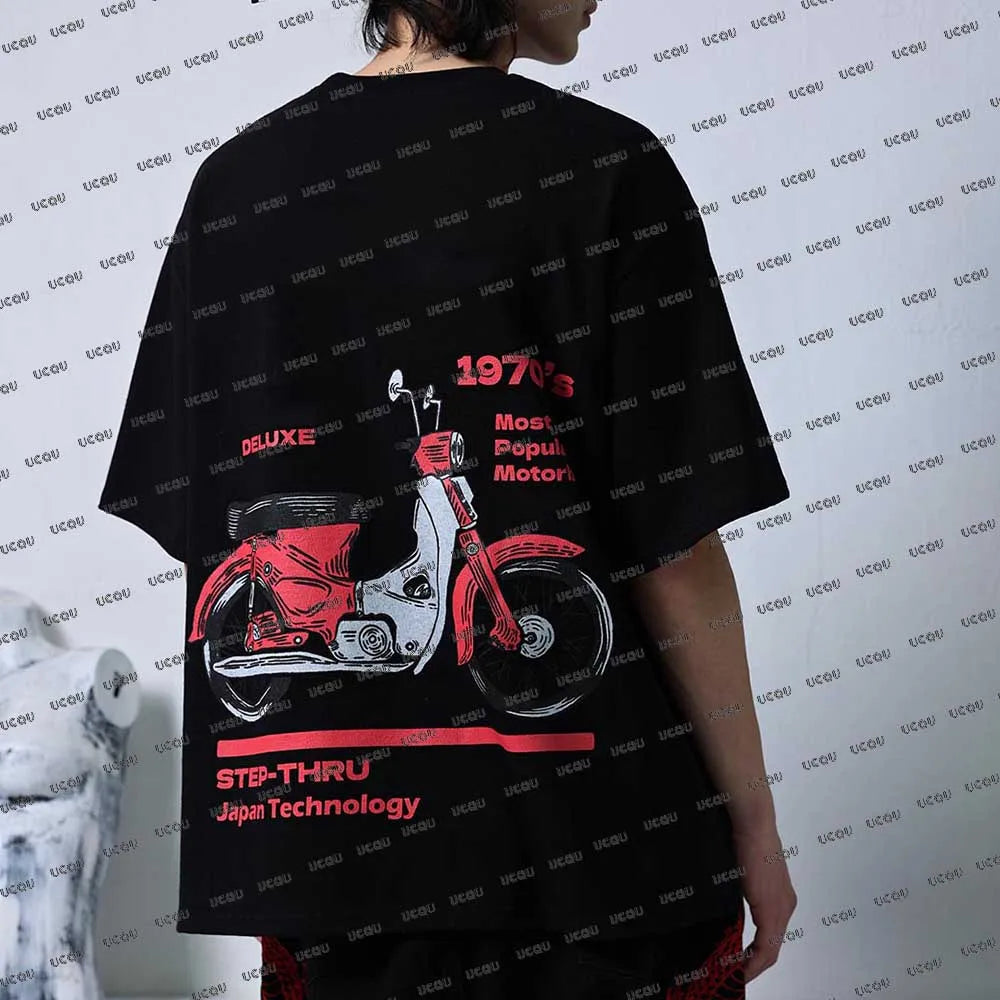 Motorcycle Letter Print Men's T-shirt