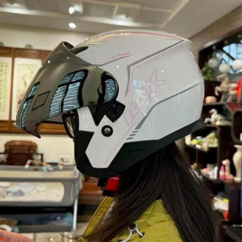 Open Face Motorcycle Helmet with Double Lens