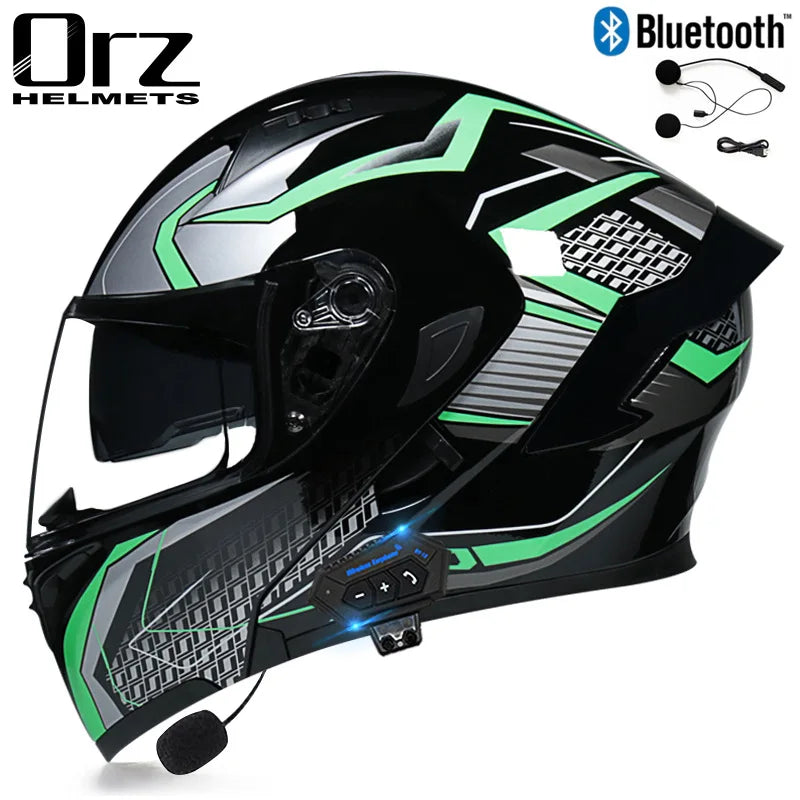 Fire Red Bluetooth Motocross Modular Motorcycle Helmet
