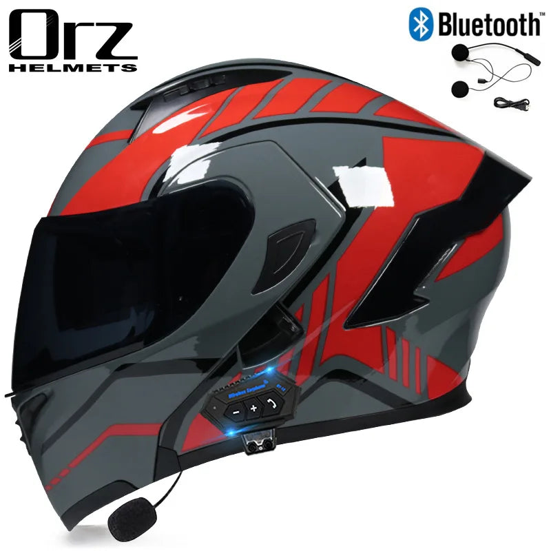 Fire Red Bluetooth Motocross Modular Motorcycle Helmet