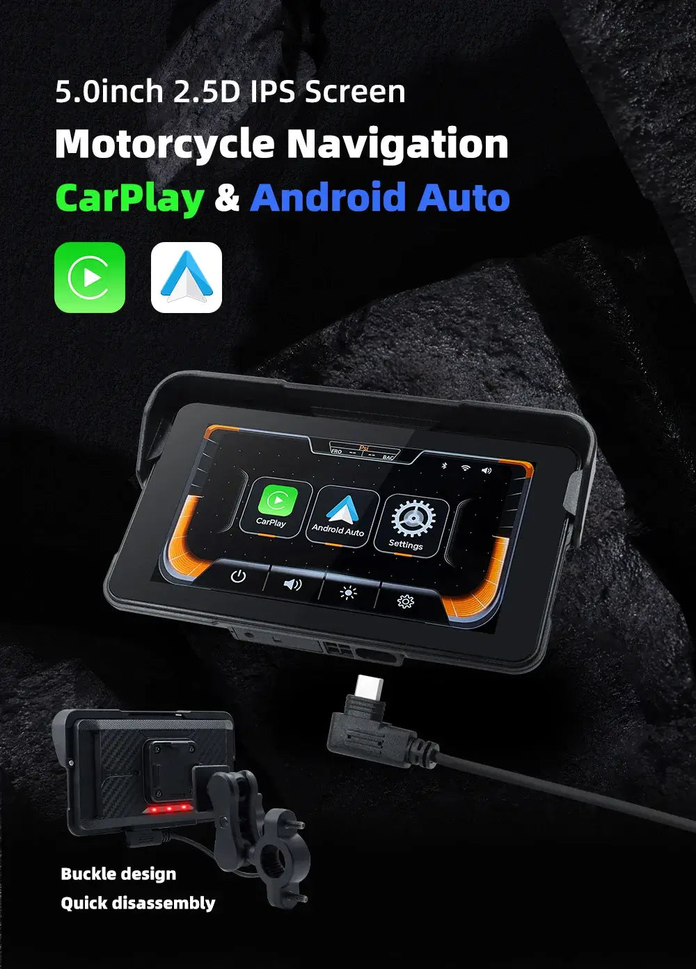Wireless Motorcycle Display Screen – 5.0 Inch GPS Dashboard