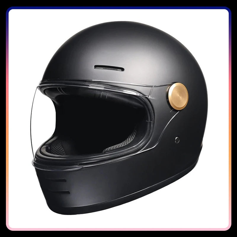 Retro Leather Full Face Motorcycle Helmet with Clear Lens