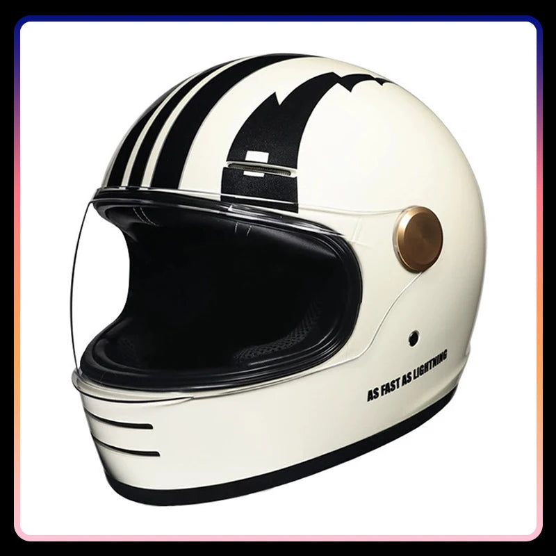 Retro Leather Full Face Motorcycle Helmet with Clear Lens