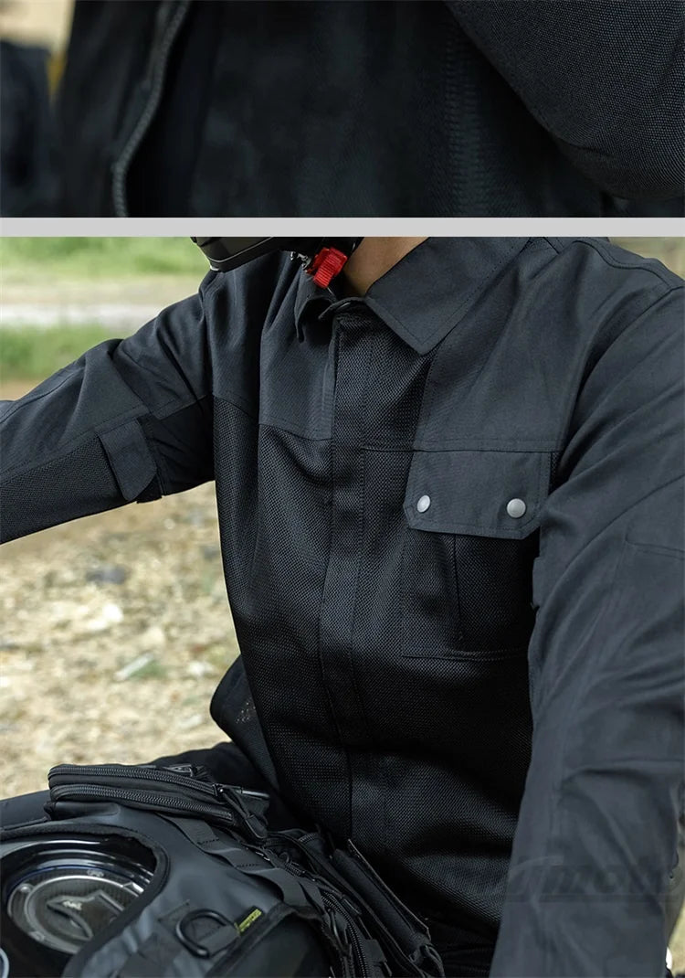 VEMAR Men Motorcycle Jacket - Retro Black Summer Mesh Jacket with CE Armor