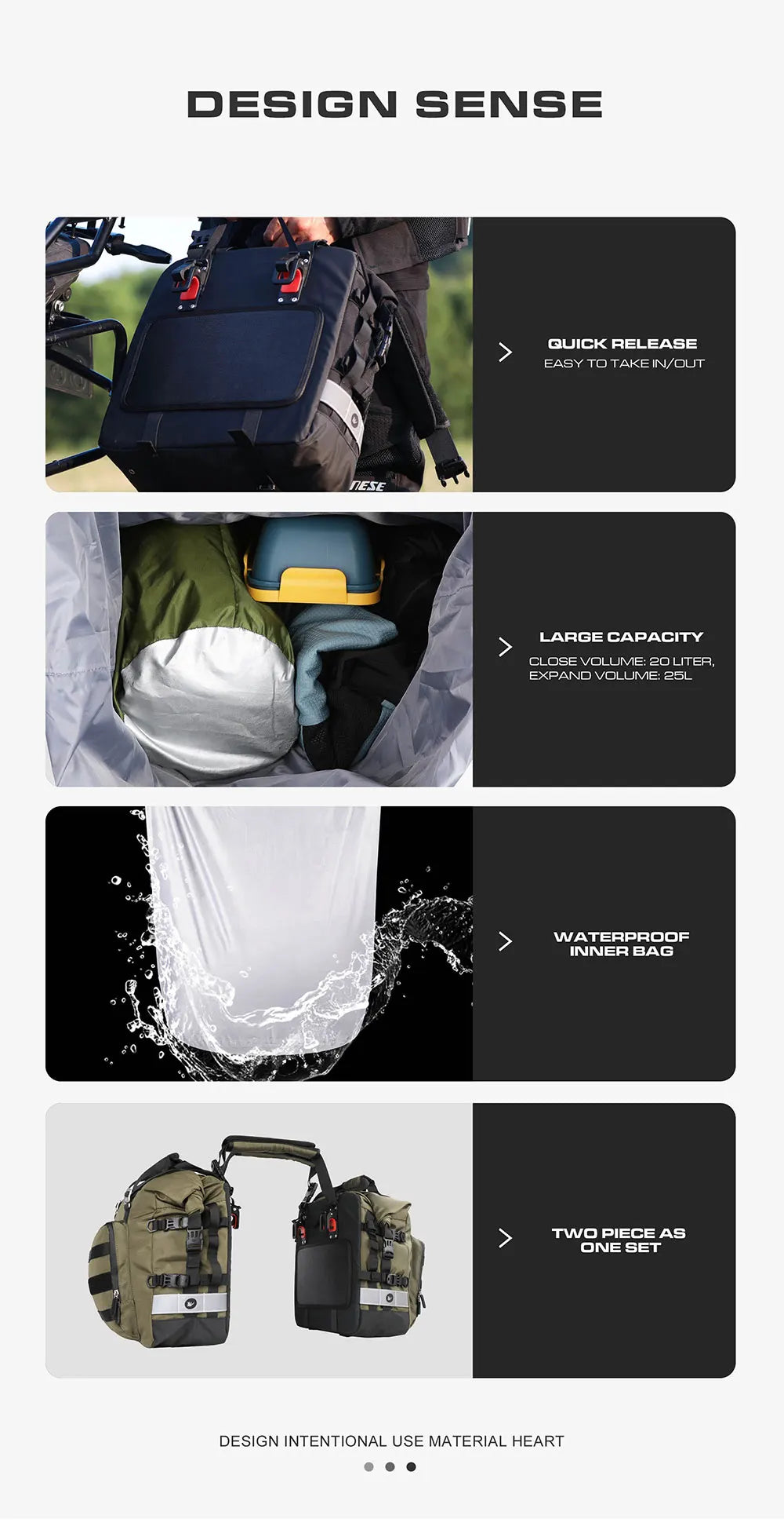 Quick Release Motorcycle Saddle Bag with Waterproof Inner Bag