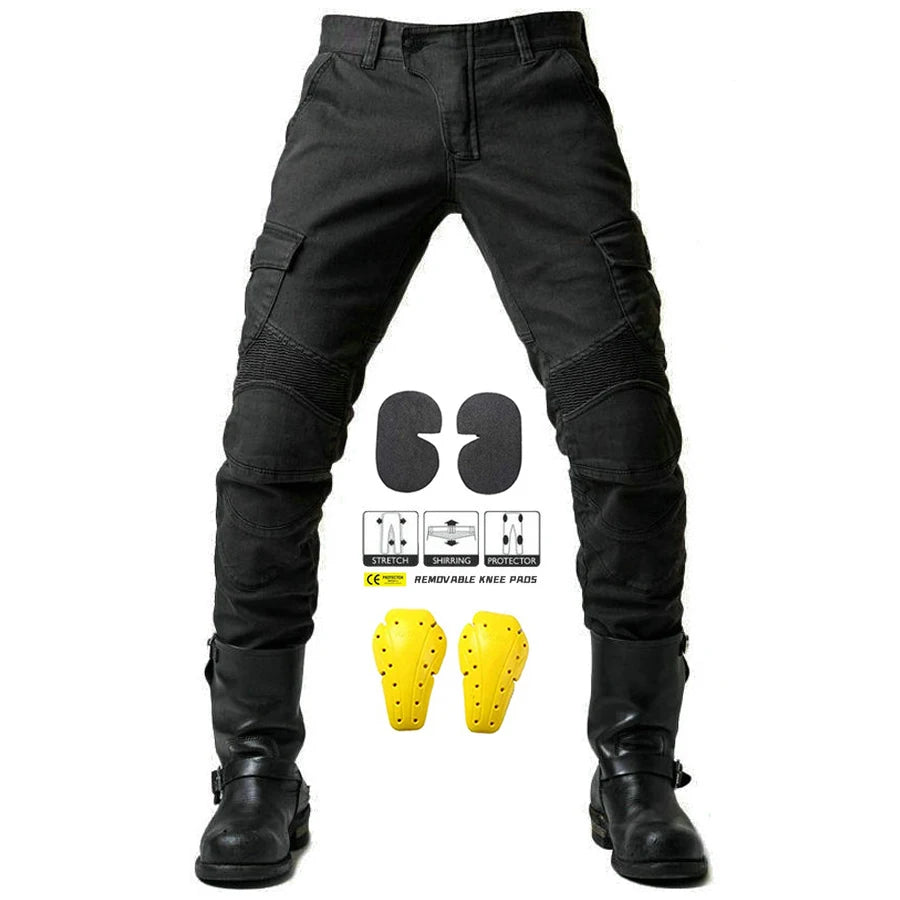 Stylish Motorcycle Black Men Jeans with Extension Protector