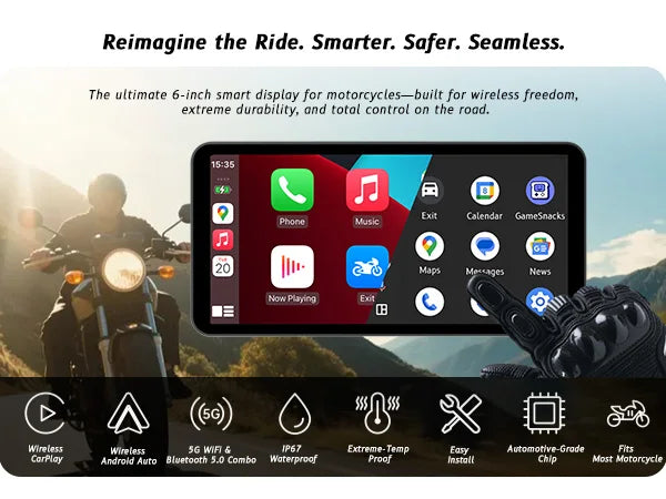 6-Inch Motorcycle Smart Display with Wireless CarPlay