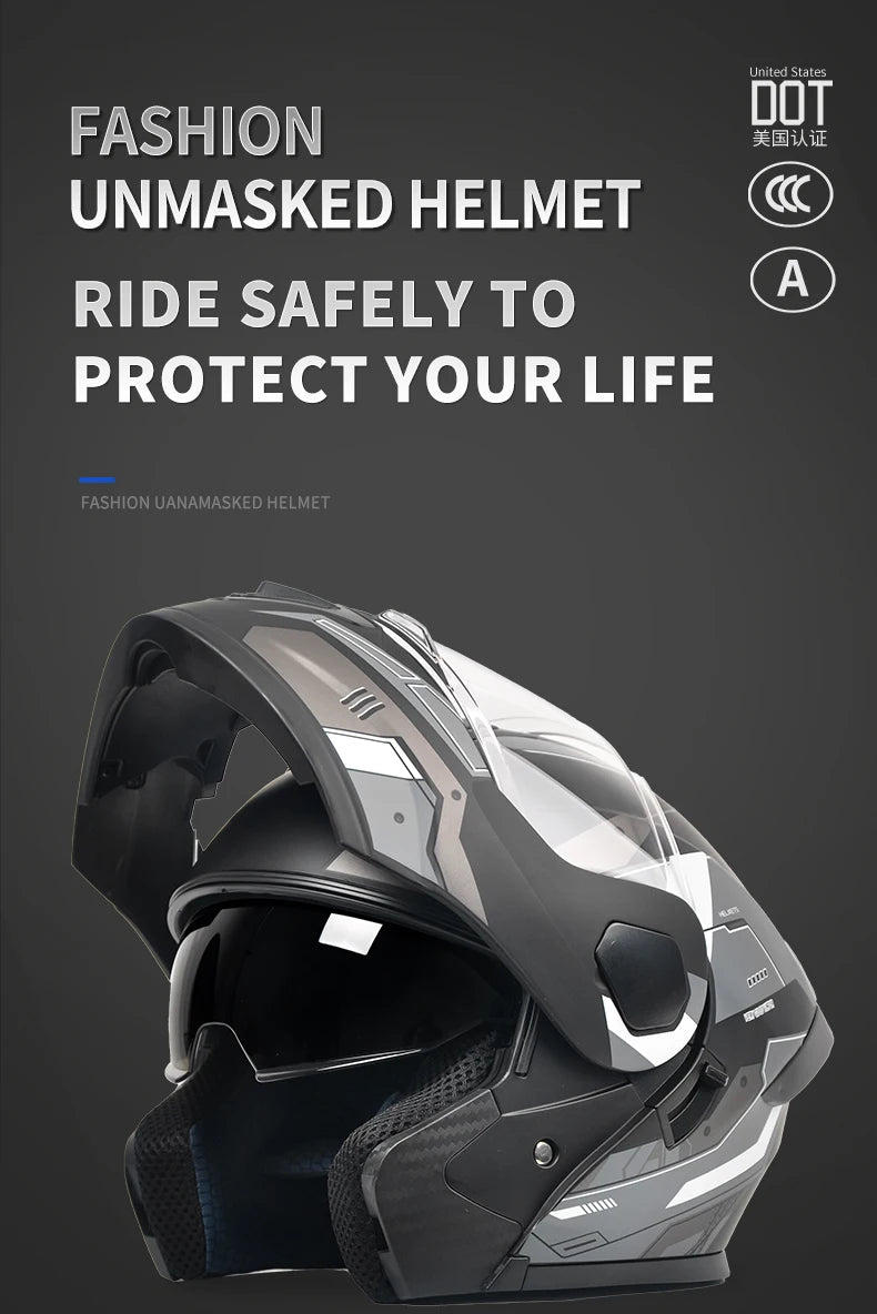 Dual Visor Open Face Motorcycle Helmet - DOT Certified