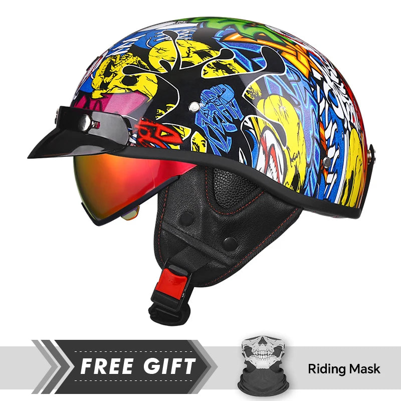 Retro Vintage Half Motorcycle Helmet for Chopper Bikers